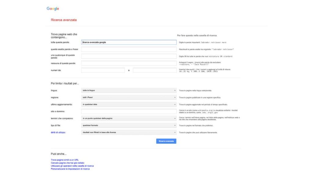 ricerca avanzata Google