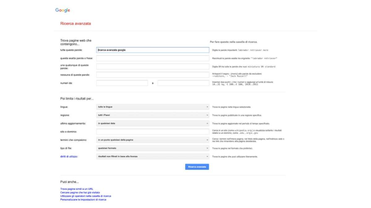 ricerca avanzata Google
